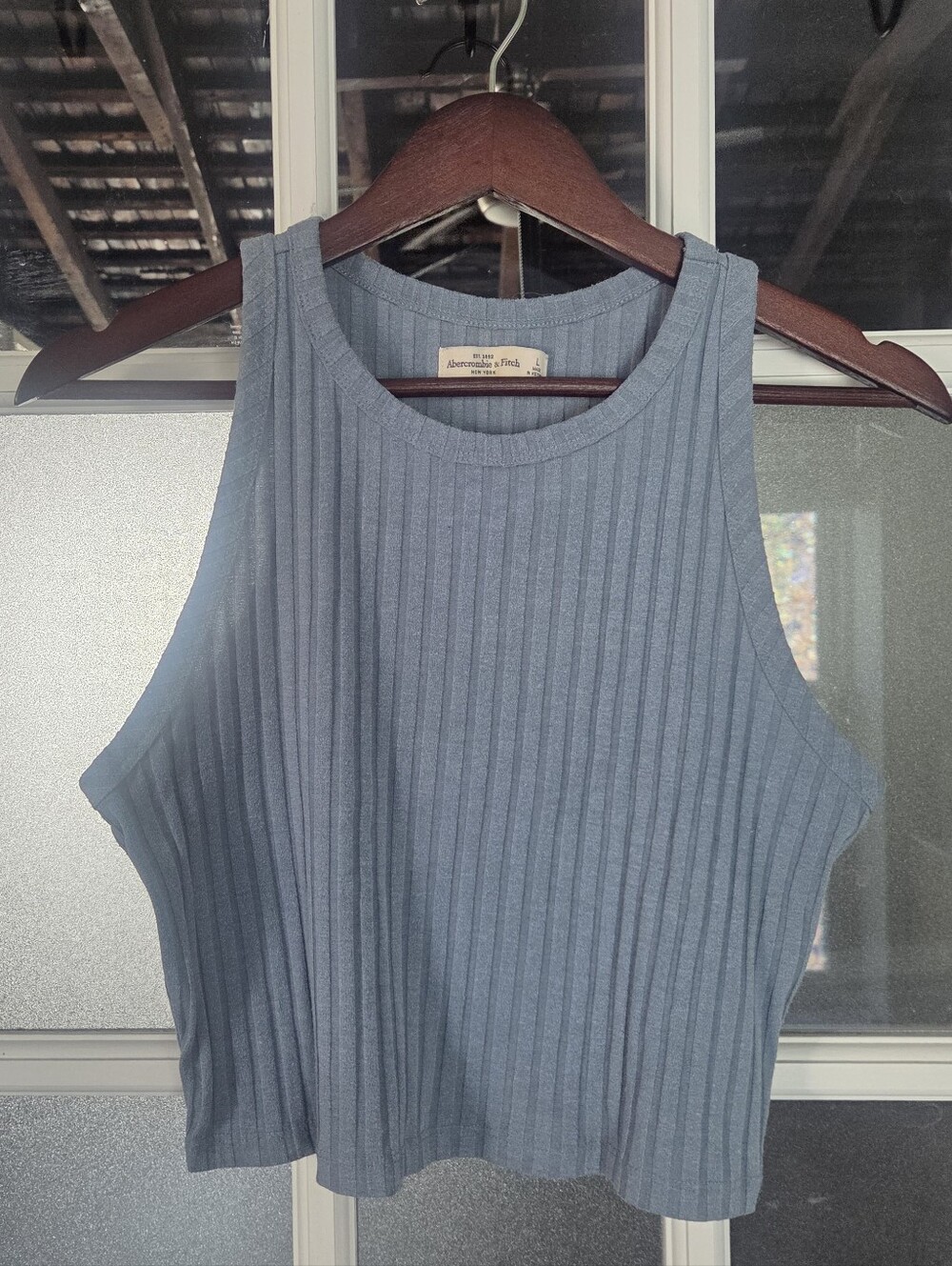 Abercrombie & Fitch Ribbed Slate Blue Cropped Tank